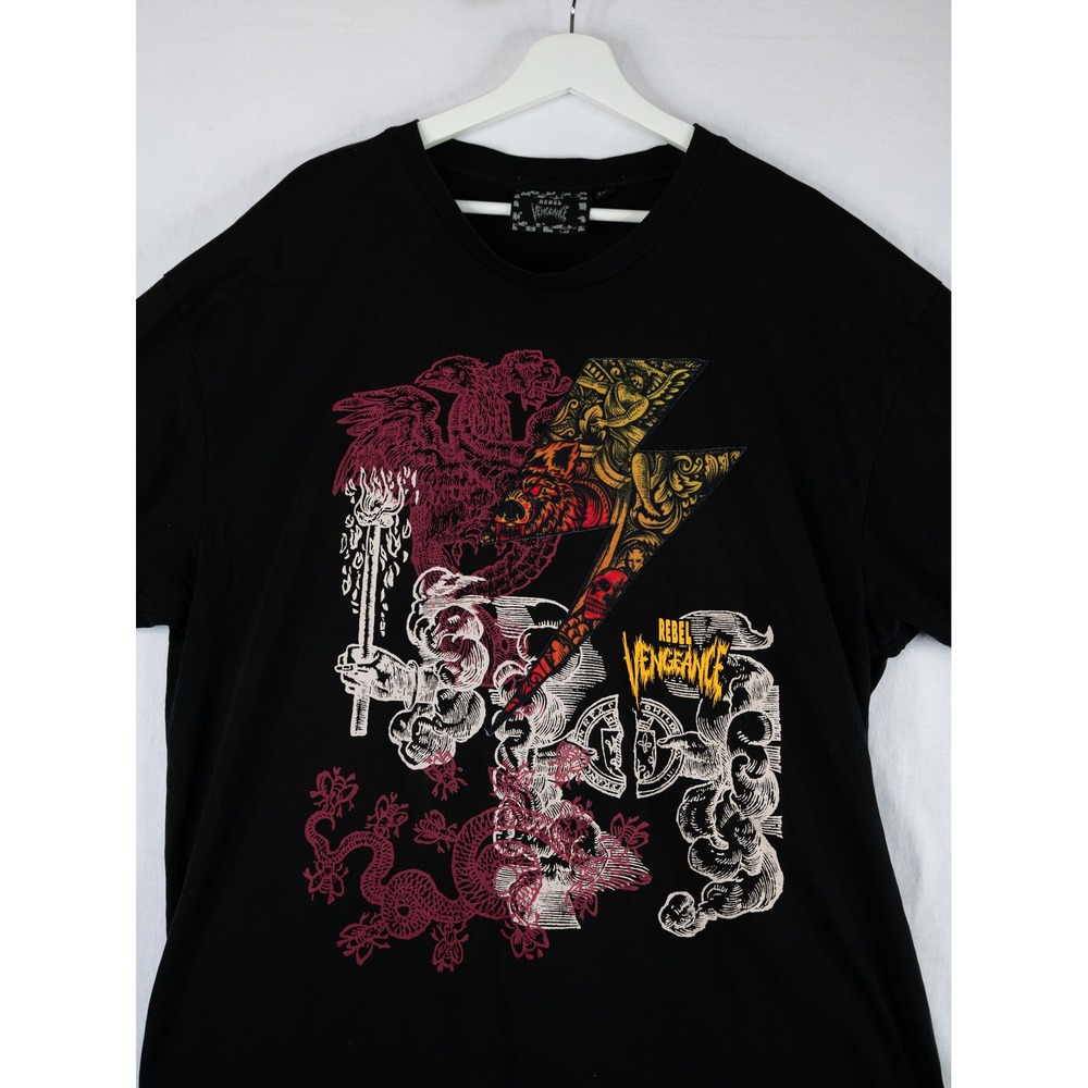 Rebel Vengeance Graphic T-Shirt Mens XXL Black Excellent Streetwear Lightning - Picture 2 of 7